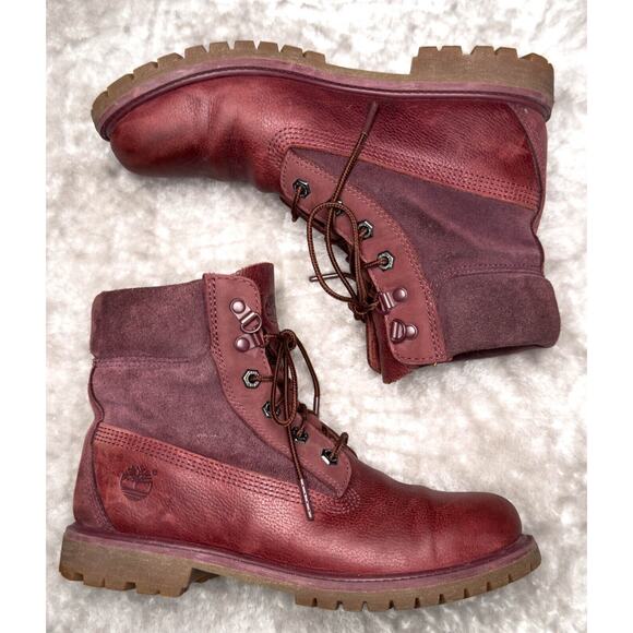 Timberland Premium Dark Red Burgundy Nubuck Waterproof Classic Boots Womens 9 - Picture 4 of 16